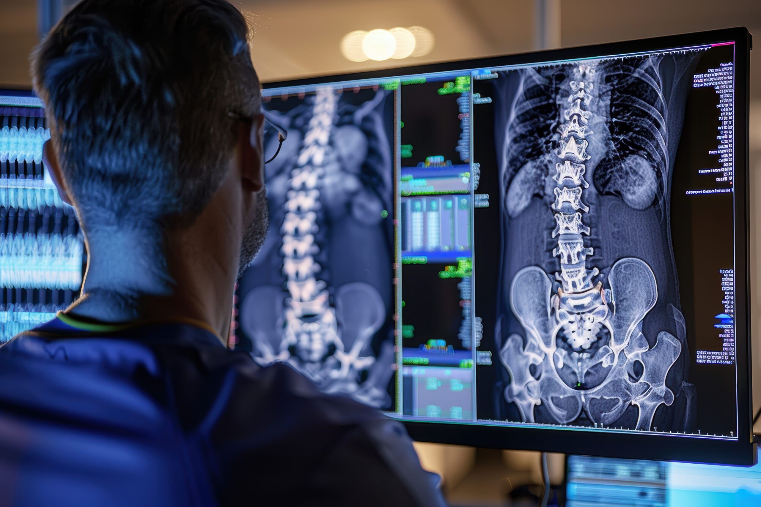 Specialist Analyzing Spinal MRI Scans for Accurate Medical Diagnosis and Treatment Planning